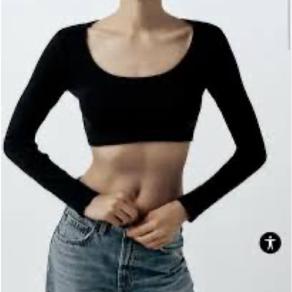 Zara black Long Sleeve Crop Top